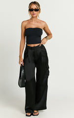 Amie Pants - High Waist Satin Tailored Cargo Pants in Black