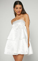 Athena Mini Dress - Strapless Layered Dress in White