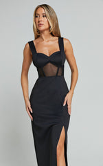 Perrie Midi Dress - Mesh Corset Dress in Black