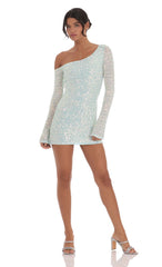 Sequin One Shoulder Bodycon Dress in Mint Blue