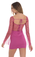 Sequin Long Sleeve Dress in Magenta