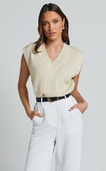 Chenelle Top - Sleeveless Knit Sweater Vest in Stone