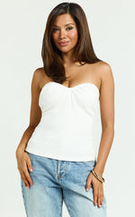 Ida Top - Heart Gathered Neckline Strapless Top in White