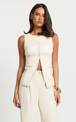 Andie Top - Crew Neck Longline Vest Top in Cream