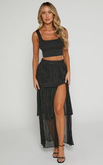 Daisy Maxi Skirt - High Waisted Thigh Split Skirt in Black