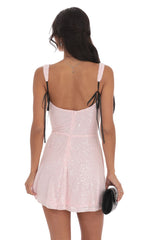 Sequin Black Ribbon A-line Dress in Pink