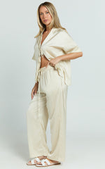 Jinky Pants - Satin Drawstring Pants in Off White