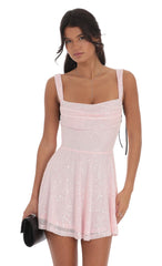 Sequin Black Ribbon A-line Dress in Pink