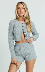 Primrose Shorts- Recycled Cable Knit Mini Shorts in Grey