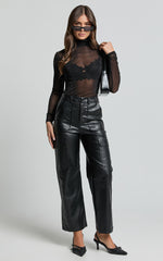 Yvette Pants - High Waist Faux Leather Cargo Pants in Black