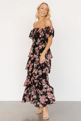Carina Off Shoulder Maxi Dress | Black + Mauve Floral