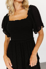 Lenora Smocked Dotted Maxi Dress | Black