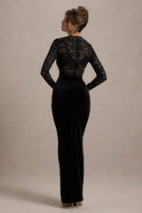 Loving Look | Black Lace Long-Sleeve Twisted Split Maxi Dress