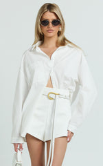 Dahlia Shorts - Paneled High Waisted Tailored Mini Shorts in White