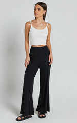 Sammie Pants - Jersey High Waisted Wide Leg Pants in Black