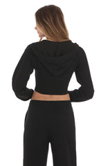 Cropped Pointed Hoodie Sports Suit in Black