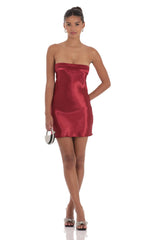 Satin Strapless Slip Dress in Maroon