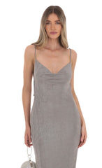 Draped Open Back Maxi Dress in Silver