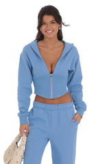 Cropped Pointed Hoodie Sports Suit in Light Blue