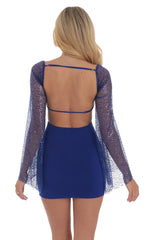 Sequin Flare Sleeve Dress in Blue