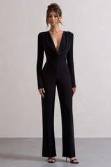 Elisha | Black Plunge-Neck Wide-Leg Jumpsuit