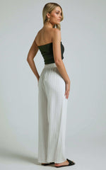Barbra Pants - Pinstripe Linen High Waisted Relaxed Pants in White Stripe