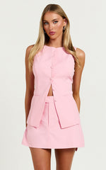 Desi Mini Skirt - Tailored Mid Waisted Skirt in Pale Pink