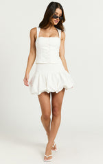 Abellina Top - Square Neck Open Back Button Down Fitted Top in White