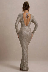 Citrine | Rose Gold Sequin Long-Sleeve Maxi Dress