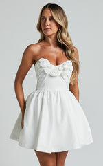 Angeletta Mini Dress - Sweetheart Rosette Detail Fit & Flare in White