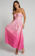 Gianna Midi Dress - Square Neck Cut Out Bust Fit and Flare Dress in Pink Ombre