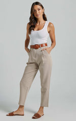 Suri Cropped Pant - High Waisted Tapered Tailored Pant With Pocket Detail in Sand