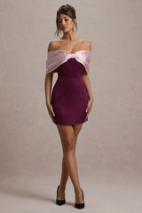 Linley | Burgundy & Pink Satin Bow Bardot Mini Dress