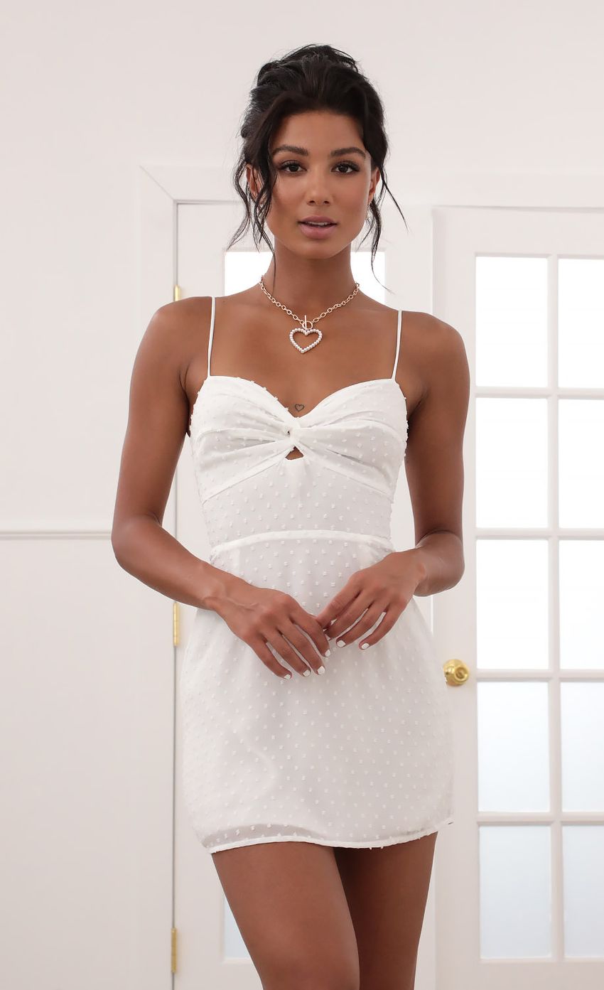 Front Twist Chiffon Dress in White