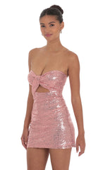 Sequin Strapless Cutout Dress in Rose