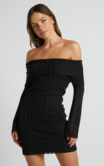 Kailah Off the Shoulder Knit Mini Dress in Black