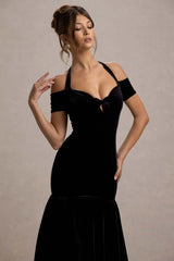 Nominee | Black Velvet Halter-Neck Maxi Dress