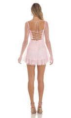 Sequin Long Sleeve Dress in Pink