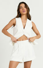 Diane Shorts - High Waisted Cuffed Single Pleated Tailored Shorts in White
