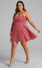 Summer Jam Mini Dress - Strappy Slip Dress in Red Floral Print