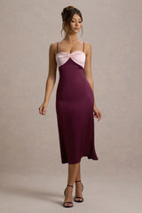 Andretti | Burgundy & Pink Satin Strappy Midi Dress