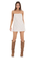 3D Floral Shift Dress in White