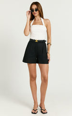 Ali Linen Shorts - High Waisted Cuffed Shorts in Black
