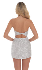 Strapless Knit Sequin Dress in Silver