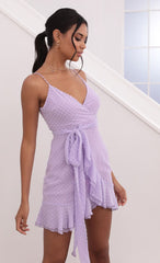 Wrap Dress in Lilac Dotted Chiffon