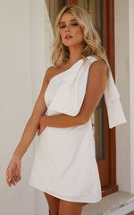 Khirara Mini Dress - One Shoulder Bow Detail Dress in White