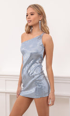 Disco Sequin One Shoulder Dress in Blue