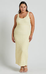 Novida Midi Dress - Textured Bodycon Dress in Butter Yellow