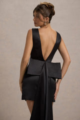Peace | Black Satin Mini Dress With Drape Detail
