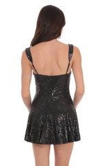 Sequin Skater Dress in Black